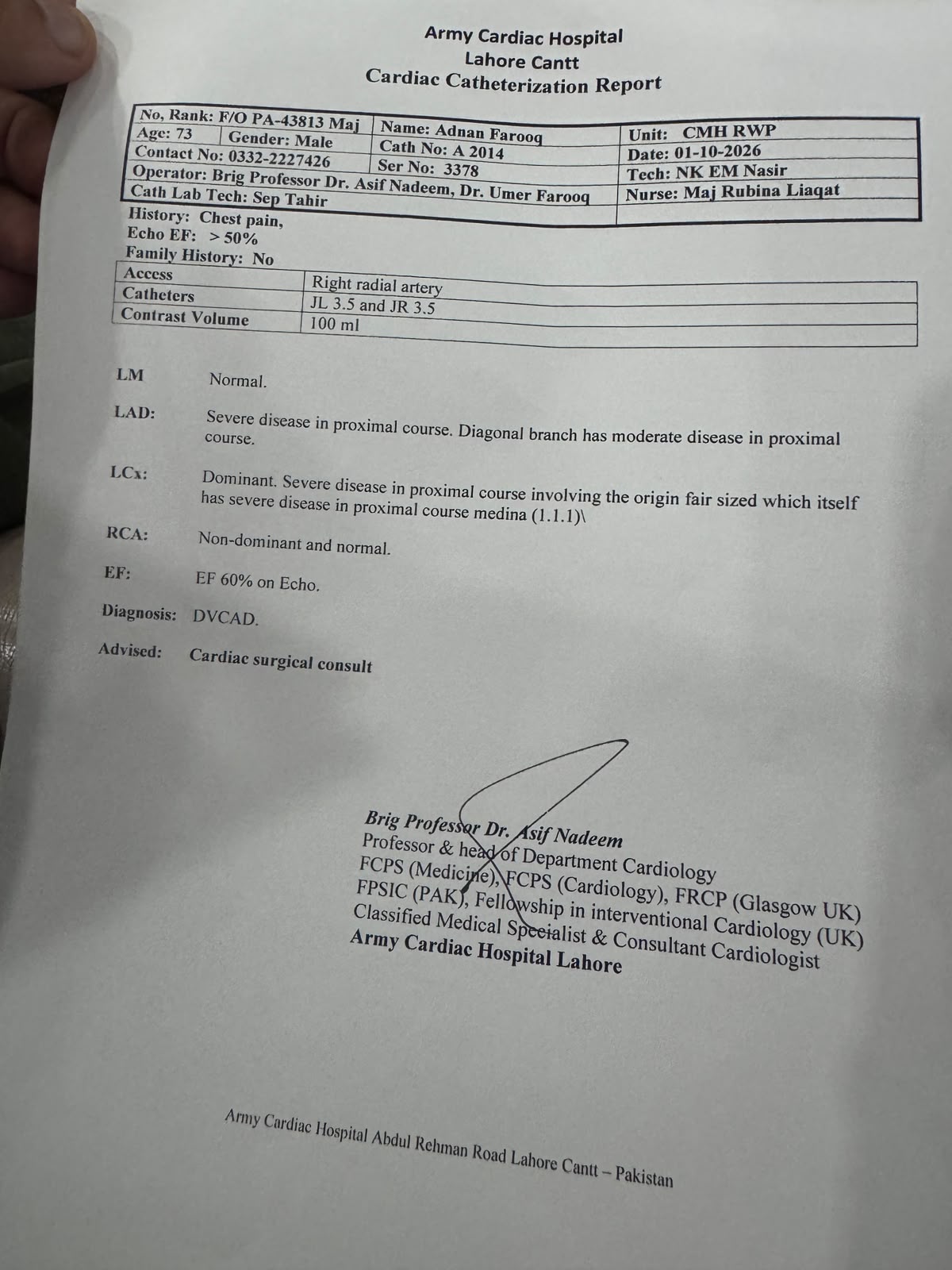 Official Angiography Report
